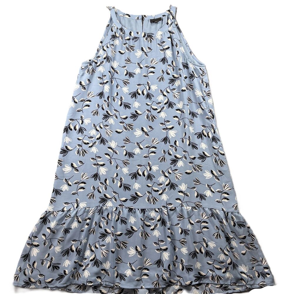 J. Jill Wearever Collection Breeze Flounce Hem Midi Dress Floral Blue Sz MP F142